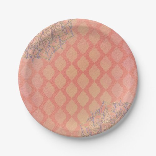 Coral Lavender Gold Moroccan Arabian Wedding Paper Plates