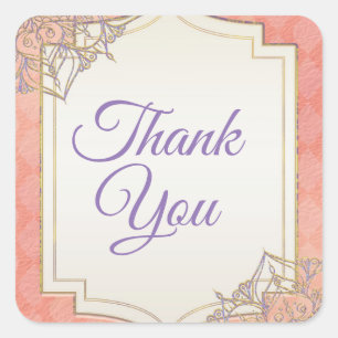 Coral Lavender Gold Moroccan Glam Wedding Favor Square Sticker