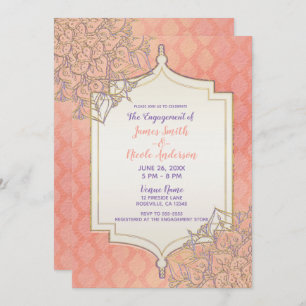 Coral Lavender Gold Moroccan Indian Engagement Invitation
