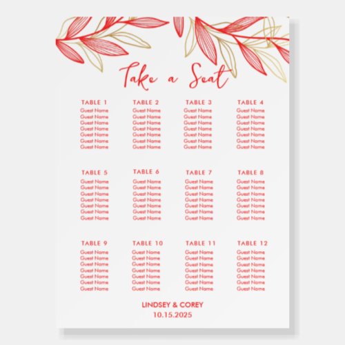Coral Leaf Wedding Seating Chart Poster 2