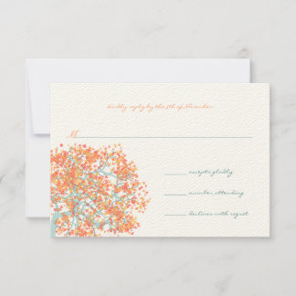 Coral Leaves AQUA Tree Wedding Invitation