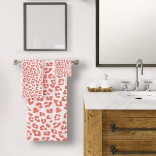 Coral Leopard Print Bath Towel Set