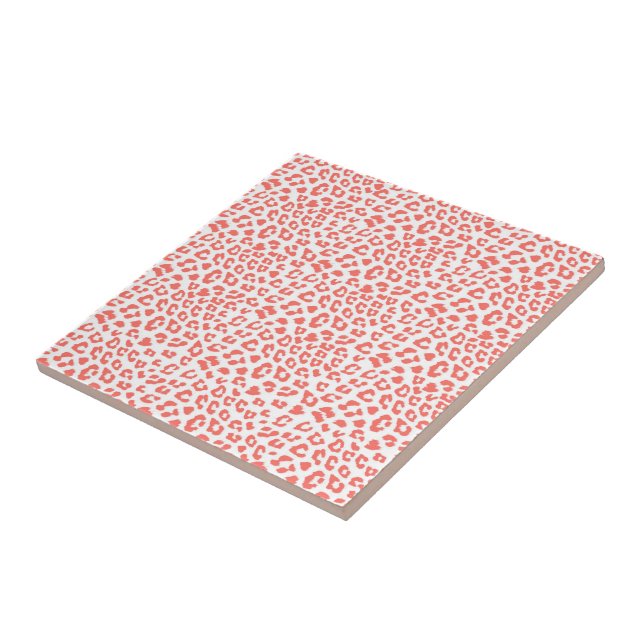 Coral Leopard Print Ceramic Tile (Side)