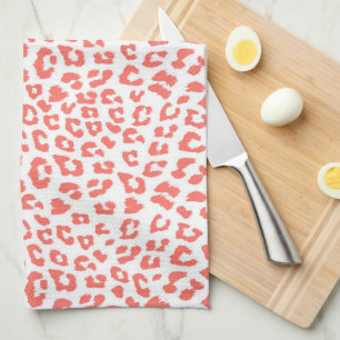 Coral Leopard Print Kitchen Towel