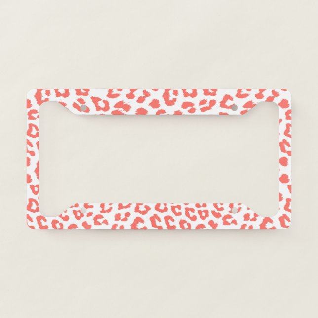 Coral Leopard Print License Plate Frame (Front)