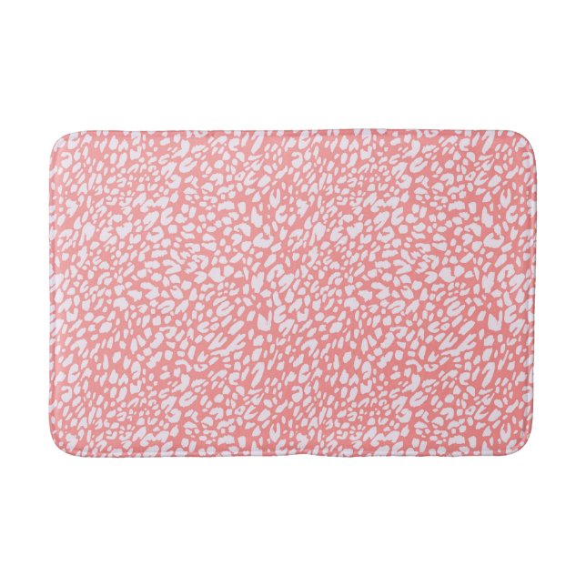 Coral Leopard Print Pattern Bath Mat (Front)