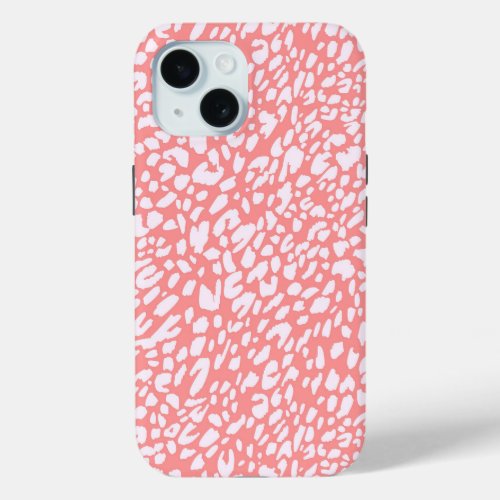 Coral Leopard Print Pattern iPhone 15 Case