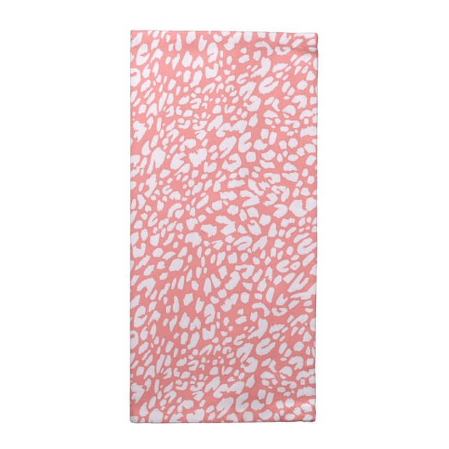 Coral Leopard Print Pattern Cloth Napkin (Half Fold)