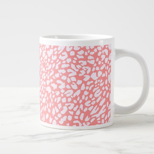 Coral Leopard Print Pattern Giant Coffee Mug (Right)