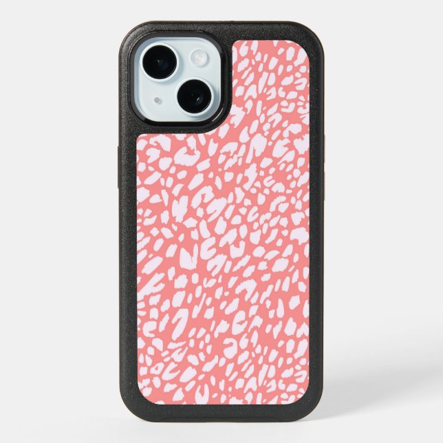 Coral Leopard Print Pattern iPhone 15 Case (Back)