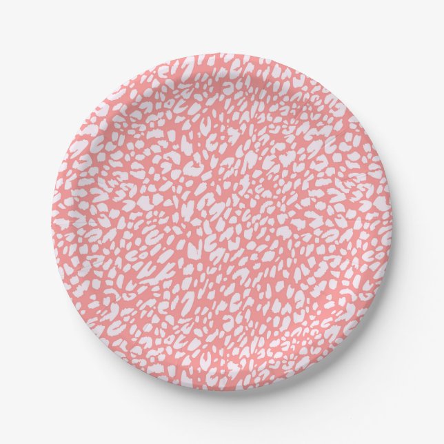Coral Leopard Print Pattern Paper Plates (Front)