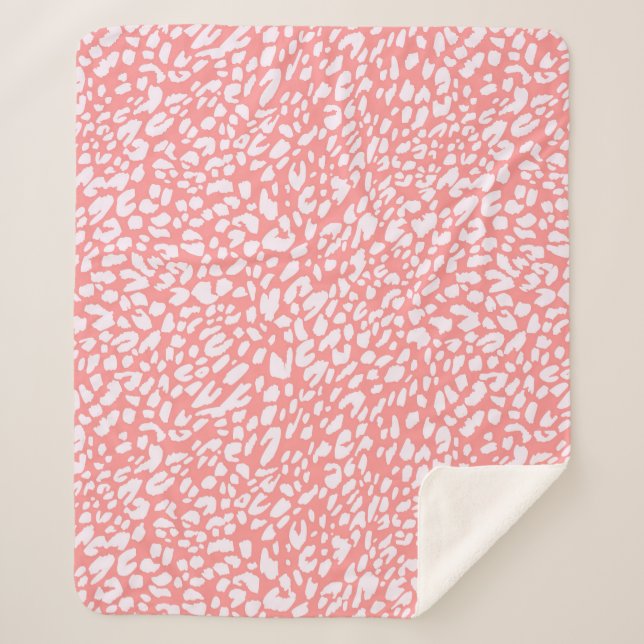 Coral Leopard Print Pattern Sherpa Blanket (Front)