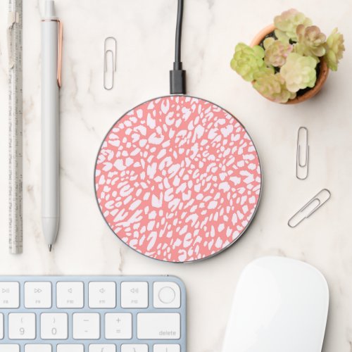 Coral Leopard Print Pattern Wireless Charger