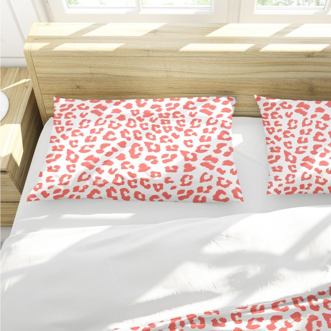 Coral Leopard Print Pillow Case (Living Coral Leopard Print Pillow Case by Looly Elzayat
)