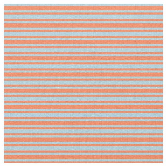 Coral & Light Blue Lines Pattern Fabric (Close Up)