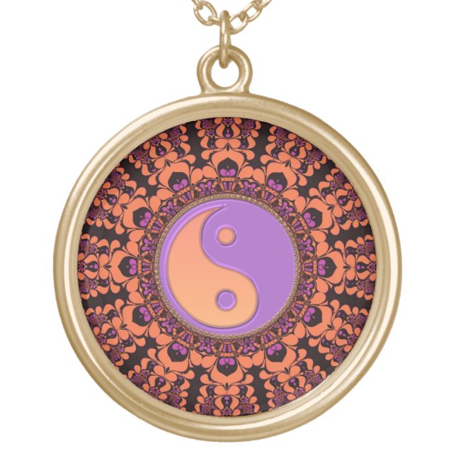 Coral+Lilac Yin Yang Modern Batik Necklace (Front)
