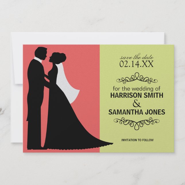 Coral & Lime Green Save the Date Announcements (Front)