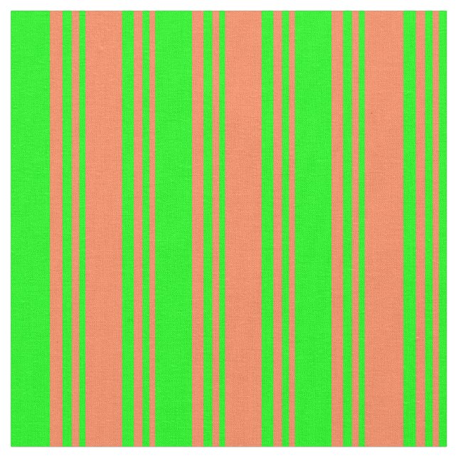 Coral & Lime Striped Pattern Fabric (Close Up)