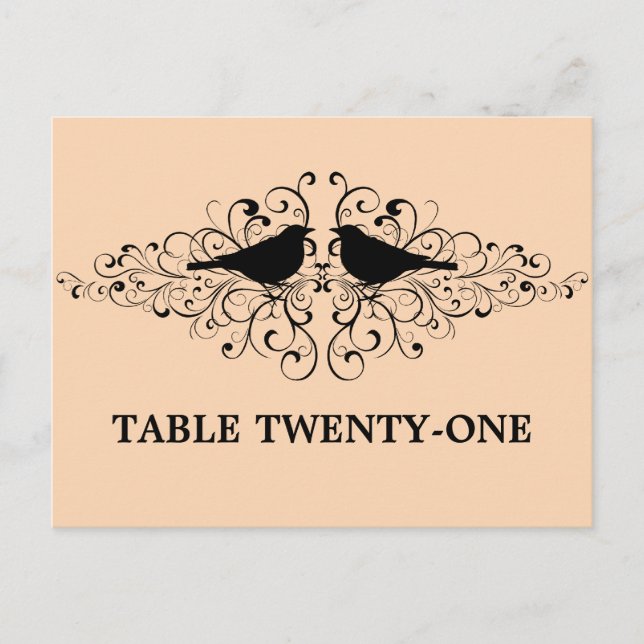 Coral Love Bird Swirls Table Number Postcard (Front)