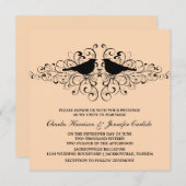 Coral Love Bird Swirls Wedding Invitation (Front/Back)