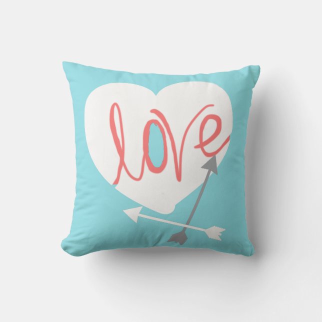 Coral Love Heart Arrows Throw Pillow Cushion (Front)