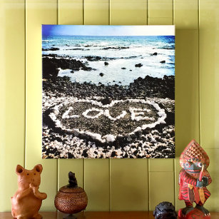 Coral “Love” Heart Hawaii Black Sand Beach Photo Canvas Print