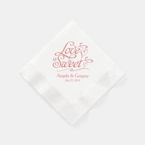 Coral Love is Sweet Candy Dessert Buffet Wedding Napkins