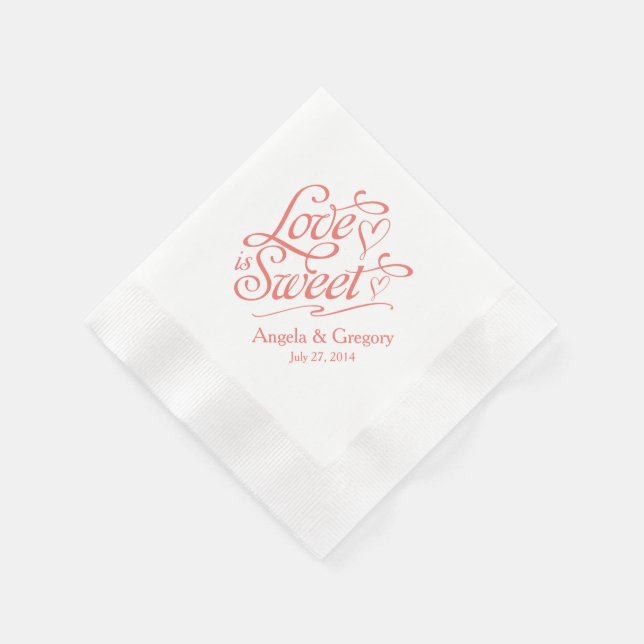 Coral Love is Sweet Candy Dessert Buffet Wedding Napkins (Corner)