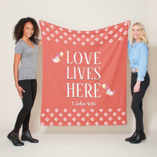 Coral  LOVE LIVES HERE  Stylish Customizable Fleece Blanket