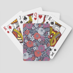 Coral, Magenta & Blue Zinnias Floral Poker Cards