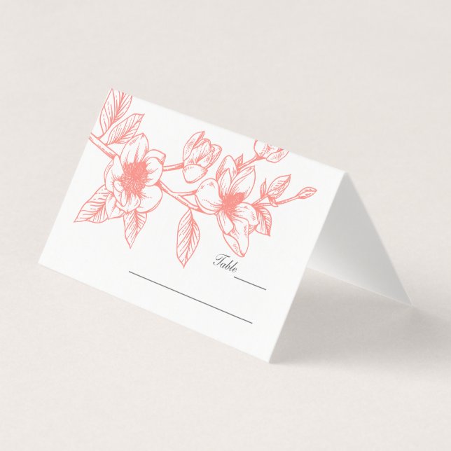 Coral Magnolia Flowers Wedding Business Card (Front)