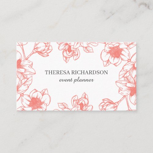 Coral Magnolia Vintage Hand Painted social media Business Card
