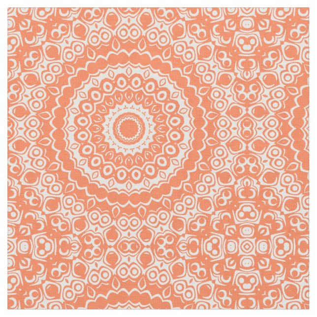 Coral Mandala Geometric Pattern Fabric (Close Up)
