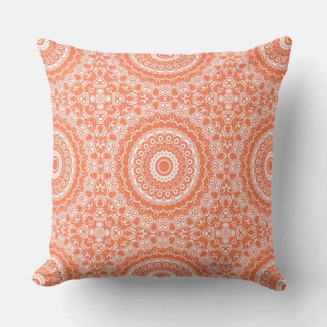 Coral Mandala Geometric Pattern Throw Pillow (Front)