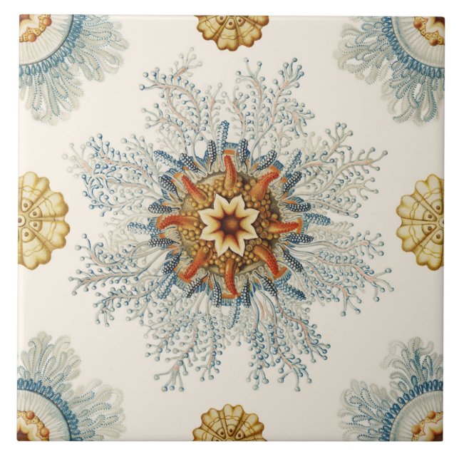 Coral Mandala Pattern Ceramic Tile (Front)