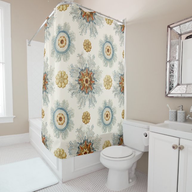 Coral Mandala Pattern Shower Curtain (In Situ)