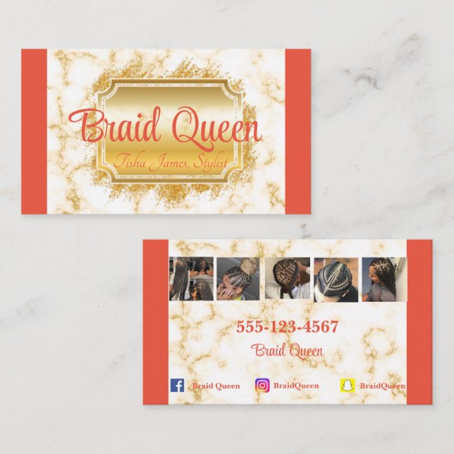 Coral Marble Hair Braiding Business Card (Front/Back)