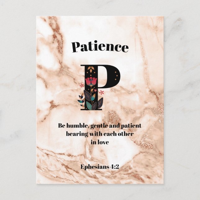 Coral Marble P Monogram Personalized Scripture Postcard (Front)