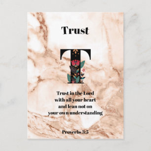 Coral Marble T Monogram Personalized Scripture Postcard