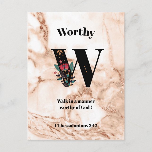 Coral Marble W Monogram Personalized Scripture Postcard (Front)