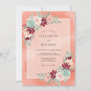 Coral Maroon Peony Wedding Invitation