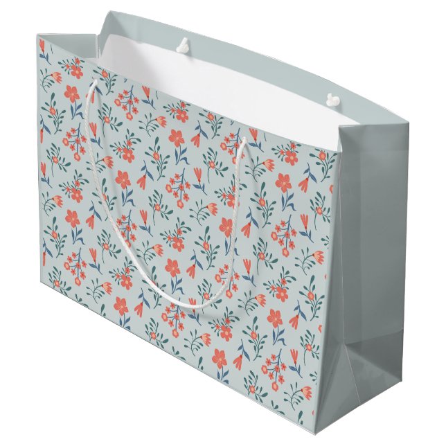 Coral Meadow Floral Pattern Large Gift Bag (Back Angled)