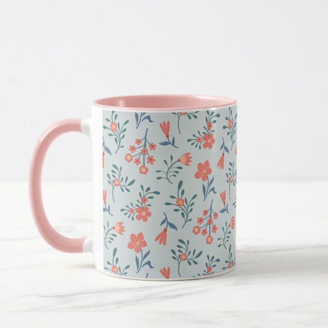 Coral Meadow Floral Pattern Mug (Left)