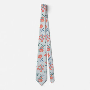 Coral Meadow Floral Pattern Neck Tie