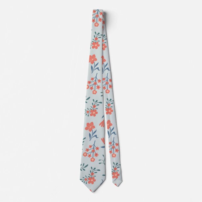Coral Meadow Floral Pattern Neck Tie (Front)