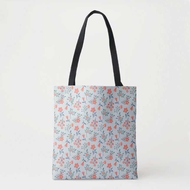 Coral Meadow Floral Pattern Tote Bag (Front)