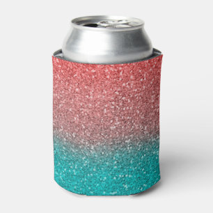 Coral Melon Orange Teal Aqua Green Sparkly Glitter Can Cooler