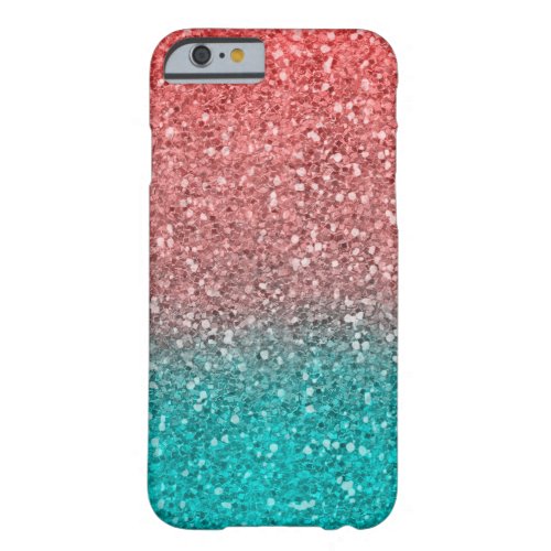 Coral Melon Orange Teal Aqua Green Sparkly Glitter Barely There iPhone 6 Case