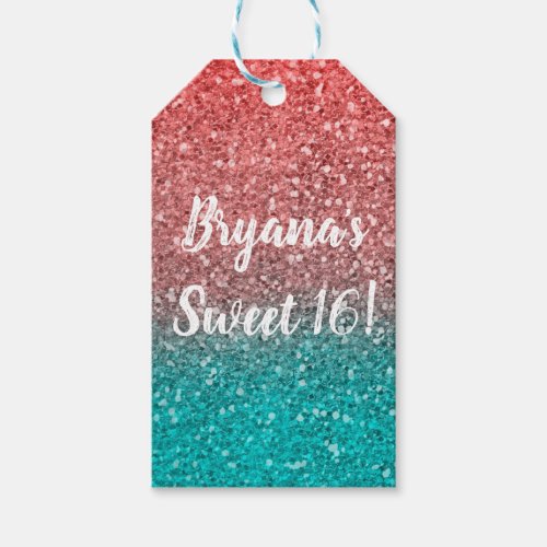 Coral Melon Orange Teal Aqua Green Sparkly Glitter Gift Tags