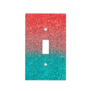 Coral Melon Orange Teal Aqua Green Sparkly Glitter Light Switch Cover